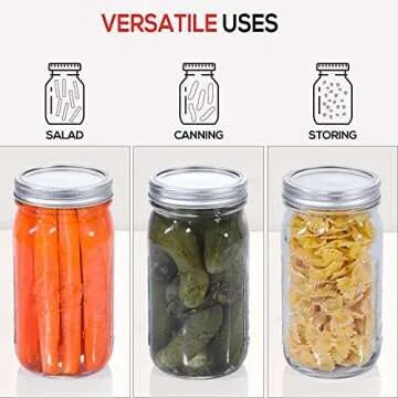 12 Wide Mouth Mason Jars with Lids & Labels - 32 Oz