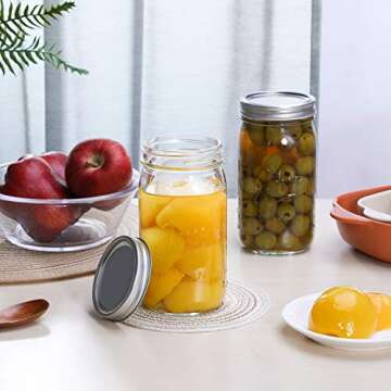 12 Wide Mouth Mason Jars with Lids & Labels - 32 Oz