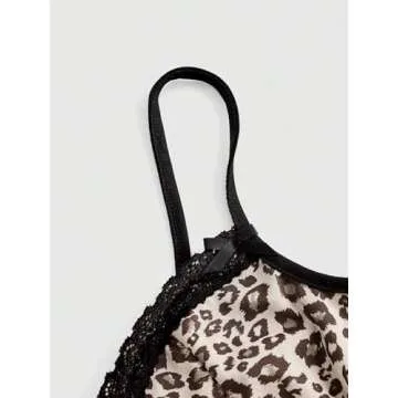 SOLY HUX Women's Y2k Lace Trim Leopard Print Camisole Tops Sleeveless Spaghetti Strap Cheetah Crop Tank Top Multicoloured Leopard X-Small