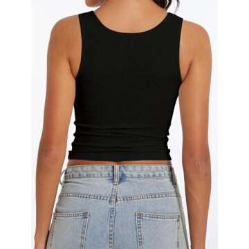 AnotherChill Women's Ribbed Crop Tank Tops Scoop Neck High Back Basic Sleeveless Rib Shirt Summer At...