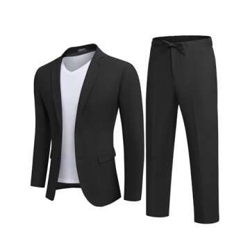 COOFANDY Mens Casual Linen Blazer and Pants 2 Piece Suits Lightweight Summer Beach Wedding Suit Jacket Pant Black