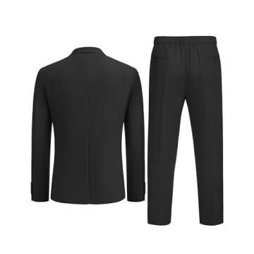 COOFANDY Mens Casual Linen Blazer and Pants 2 Piece Suits Lightweight Summer Beach Wedding Suit Jacket Pant Black