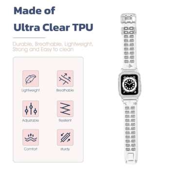 SXTDDSP Sport Band Compatible with Apple Watch Band 41mm 40mm 38mm, Crystal Clear Band Strap Case for Apple Watch Series 9 8 7 6 5 4 3 2 1 SE
