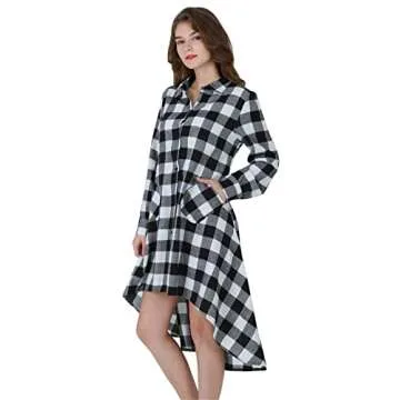 Stylish YMING Women's Plaids Casual Shirt Dress - Irregular Hem