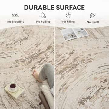 Beige Brown Neutral Rug 5x7 Area Rugs for Living Room Bedroom Dining Room Under Table Office Rug Washable Modern Abstract Carpet Easy Maintain Durable No Pile
