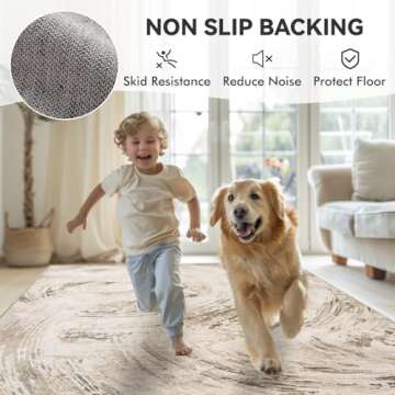 Beige Brown Neutral Rug 5x7 Area Rugs for Living Room Bedroom Dining Room Under Table Office Rug Washable Modern Abstract Carpet Easy Maintain Durable No Pile