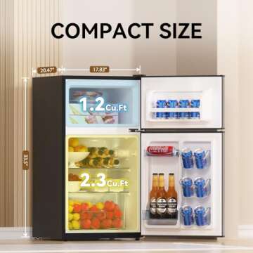 Frestec Mini Fridge with Freezer 3.5 Cu.Ft. - Compact, Stylish, and Silent