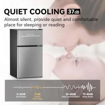 Frestec Mini Fridge with Freezer - 37 dB Quiet Design