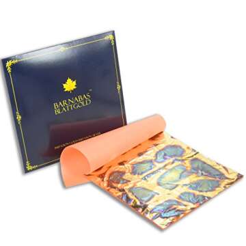 Barnabas Blattgold Variegated Gold Leaf, Color Light Blue [25 Sheets, 5.5 inch], Metal Foil Leaf for Painting, Arts and Crafts