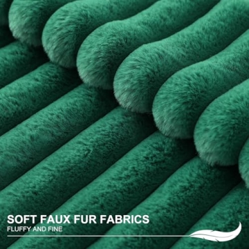 Pallene Faux Fur Plush Throw Pillow Covers 20x20 Set of 2 - Luxury Soft Fluffy Striped Decorative Pillow Covers for Sofa, Couch, Living Room - Christmas Green