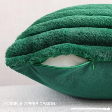 Pallene Faux Fur Plush Throw Pillow Covers 20x20 Set of 2 - Luxury Soft Fluffy Striped Decorative Pillow Covers for Sofa, Couch, Living Room - Christmas Green