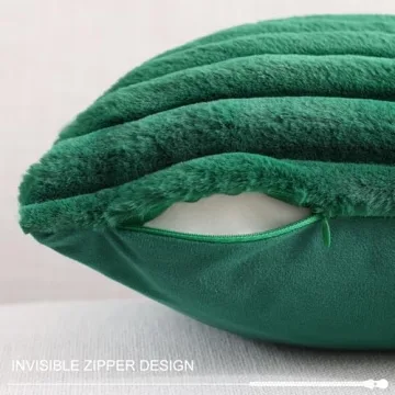 Pallene Faux Fur Plush Throw Pillow Covers 20x20 Set of 2 - Luxury Soft Fluffy Striped Decorative Pillow Covers for Sofa, Couch, Living Room - Christmas Green