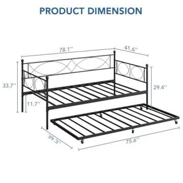 IDEALHOUSE Twin daybed with Trundle, Metal Twin Daybed and Trundle Set, Day Bed Sofa Bed Frame with ...