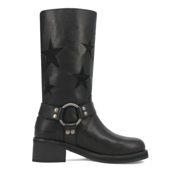 Goolita Women's Biker Boots with Buckle and Chunky Heel