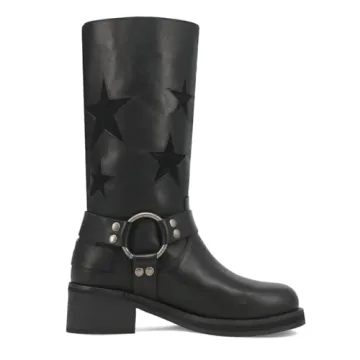 Goolita Women's Biker Boots with Buckle and Chunky Heel