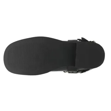 Goolita Women's Biker Boots with Buckle and Chunky Heel