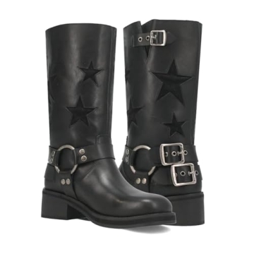 Goolita Women's Biker Boots with Buckle and Chunky Heel