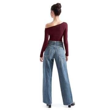 SUUKSESS Women Long Sleeve Off Shoulder Tops Trendy Cowl Neck Going Out Basic Blouses Shirts for Fall (Wine red, XS)