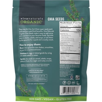 Viva Naturals Organic Chia Seeds 1 LBs - Plant-Based Omega-3 and Vegan Protein, Non-GMO Chia Seeds Organic Perfect for Smoothies, Salads and Chia Seed Pudding, Black Chia Seeds Bulk