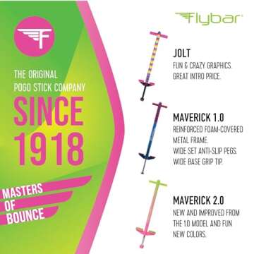 Flybar Maverick Pogo Stick for Kids Ages 5+, 40 to 80 Pounds, Perfect for Beginners, Easy Grip Handles, Anti-Slip Pegs, Outdoor Toys for Boys, Jumper Toys for Girls, Outside Toys for Kids