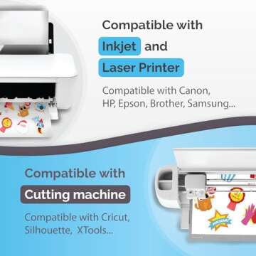 Premium Printable Vinyl Sticker Paper for Inkjet & Laser Printer - 32 Sheets Self-Adhesive Sheets Glossy White Waterproof, Dries Quickly Vivid Colors, Holds Ink well- Tear Resistant (Glossy)