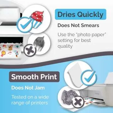 Premium Printable Vinyl Sticker Paper for Inkjet & Laser Printer - 32 Sheets Self-Adhesive Sheets Glossy White Waterproof, Dries Quickly Vivid Colors, Holds Ink well- Tear Resistant (Glossy)