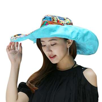 Stylish Women's Foldable Floppy Reversible Beach Sun Visor Hat UPF 50+ in Blue