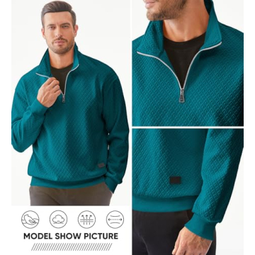 JMIERR Men's Stylish Quarter Zip Waffle Sweatshirt