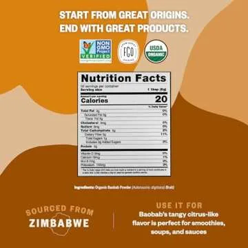 FGO Organic Baobab Powder, from Zimbabwe, 12oz (Pack of 1)