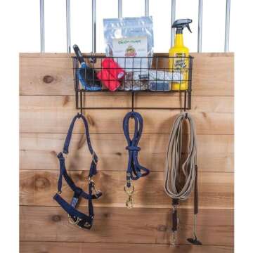 EASY-UP Wire Basket & Horse Tack Rack | Barn Supply Organizer | Heavy-Duty & Easy to Install | Transportable for Shows | Basket Measures 5-1/2” Deep x 20” Length x 6” Height
