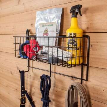 EASY-UP Wire Basket & Horse Tack Rack | Barn Supply Organizer | Heavy-Duty & Easy to Install | Transportable for Shows | Basket Measures 5-1/2” Deep x 20” Length x 6” Height