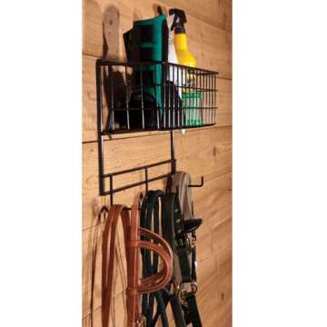 EASY-UP Wire Basket & Horse Tack Rack | Barn Supply Organizer | Heavy-Duty & Easy to Install | Transportable for Shows | Basket Measures 5-1/2” Deep x 20” Length x 6” Height