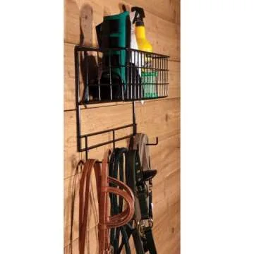 EASY-UP Wire Basket & Horse Tack Rack | Barn Supply Organizer | Heavy-Duty & Easy to Install | Transportable for Shows | Basket Measures 5-1/2” Deep x 20” Length x 6” Height