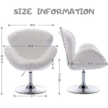 Birsppy White Makeup Vanity Chair, Cute Furry Home Office Chair with Wheels Arms, Fluffy Swivel Accent Chair for Girls Bedroom Living Room,White Long Fur