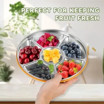 Motith Veggie Tray Stainless Steel with Lid 6 Compartments