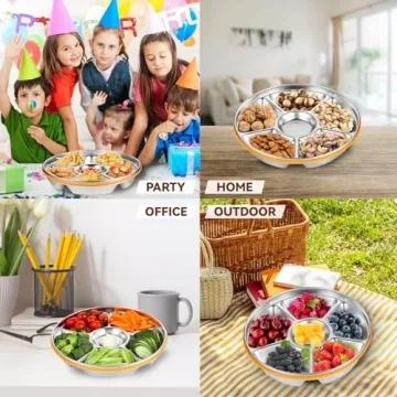 Motith Veggie Tray Stainless Steel with Lid 6 Compartments