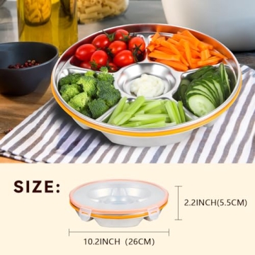 Motith Veggie Tray Stainless Steel with Lid 6 Compartments