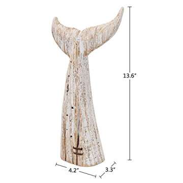 Linfevisi Wooden Whale Tail Decor Tabletop Nautical Decor Solid Wood Whales Tail Statue Sculpture St...