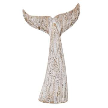 Linfevisi Wooden Whale Tail Decor Tabletop Nautical Decor Solid Wood Whales Tail Statue Sculpture Standing Coastal Decor Beach Figurines for House Sea Decor for Bathroom Ocean Theme Home Decor 13.6" H