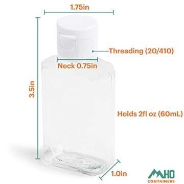 MHO Containers | Clear, Refillable 2 oz Flip-Top Travel Bottles — Set of 20