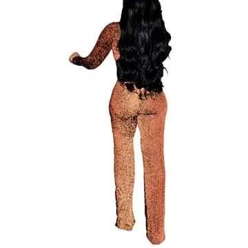 LightlyKiss Women's Casual Sexy V-neck Sparkling Jumpsuit Long Sleeved Jumpsuit Loose Pants Party Cl...