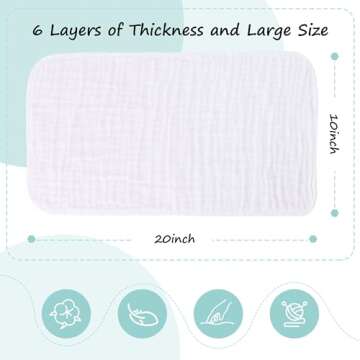 HIPHOP PANDA 10 Pack 6-Layers Muslin Burp Cloths Large - Durable 100% Cotton - Baby Essentials Extra...