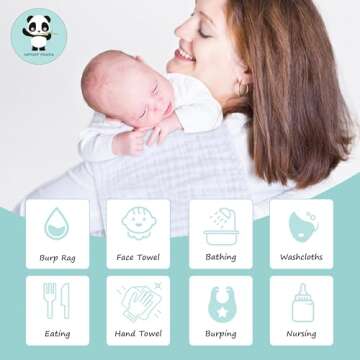 HIPHOP PANDA 10 Pack 6-Layers Muslin Burp Cloths Large - Durable 100% Cotton - Baby Essentials Extra Absorbent and Soft Boys & Girls Rags for Newborn Registry (White, 20" X10")