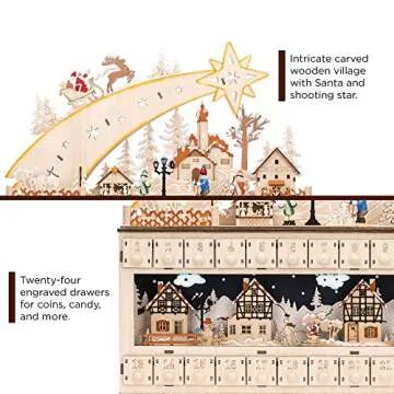 Best Choice Products Wooden Christmas Advent Calendar, Shooting Star Holiday Decoration w/Battery-Operated LED Light Background