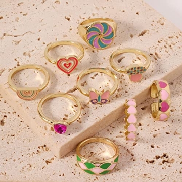 Vibrant 9PCS Y2K Colorful Rings Set for Women