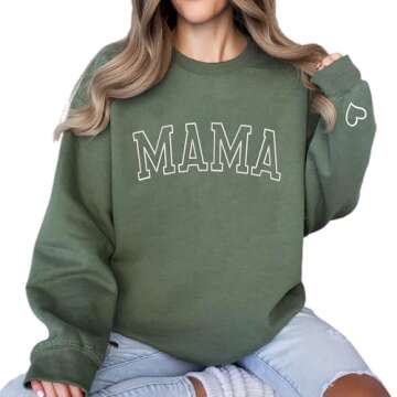 Embroidered Crewneck Sweatshirt - Mothers Day Gift for Mom, Customizable, Size L
