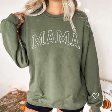 Embroidered Crewneck Sweatshirt - Mothers Day Gift for Mom, Customizable, Size L