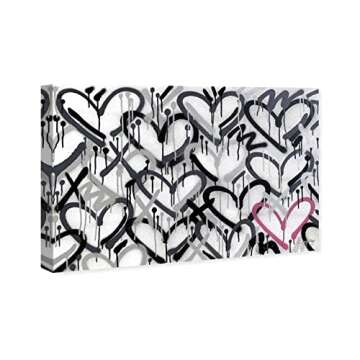 Elegant Abstract Canvas Wall Art by Oliver Gal - Graffiti Hearts in Black and Pink, 15x10 in.
