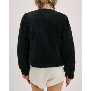 Locachy Women's Vintage Crew Neck Quilted Puffer Jacket Button Down Padded Cropped Fall Winter Outer...