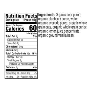 Plum Organics Stage 2 Organic Baby Food - Pear, Blueberry, Avocado, and Granola - 3.5 oz Pouch (Pack of 6) - Organic Fruit and Vegetable Baby Food Pouch